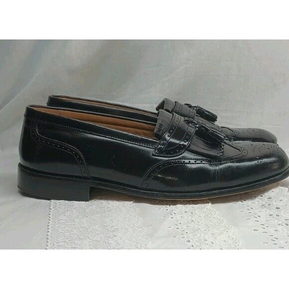 Bostonian 10.5 First Flex Black Leather Wingtip Tasseled Loafers Shoe Slip On - Picture 2 of 9